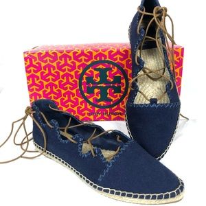 🔥SALE🔥 TORY BURCH Sonoma Navy Denim Blue Espadrilles Spring Summer Shoes